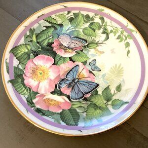Paul Sweany Painted Collectible Plate, "Common Blue" Butterfly Garden, 1986